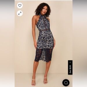 Lulus Halter Navy Blue Lace Midi Dress